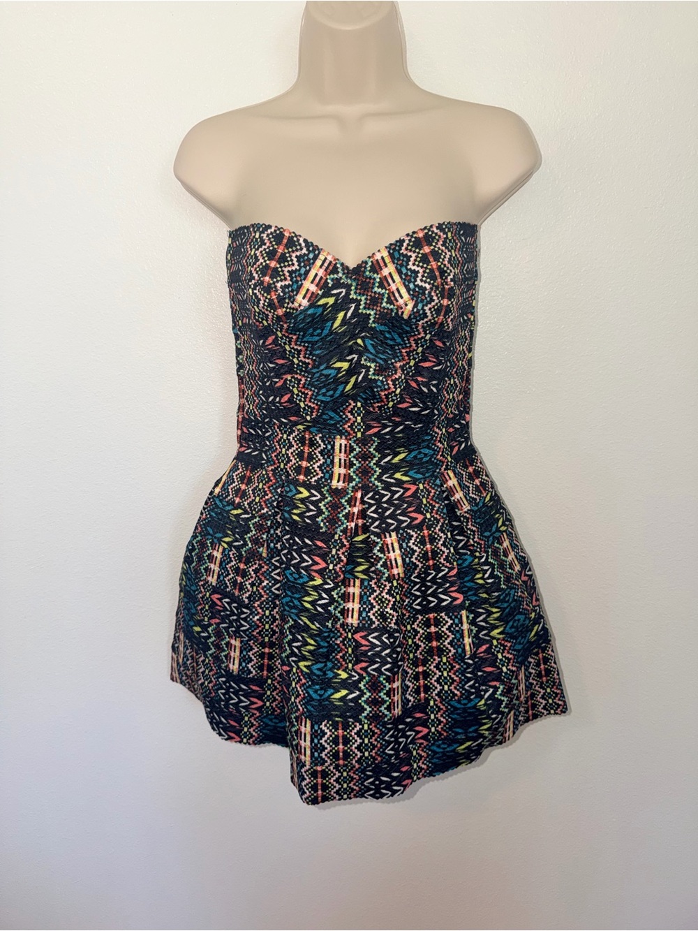 Strapless Multicolor Patterned Fit & Flare Dress